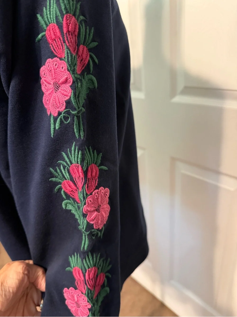 J. Crew Navy Crewneck Sweater with Floral Detail